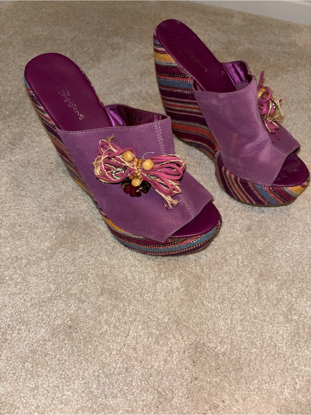 Magenta Platform Wedge Slide Sandals with Bead-Embellished Bow
